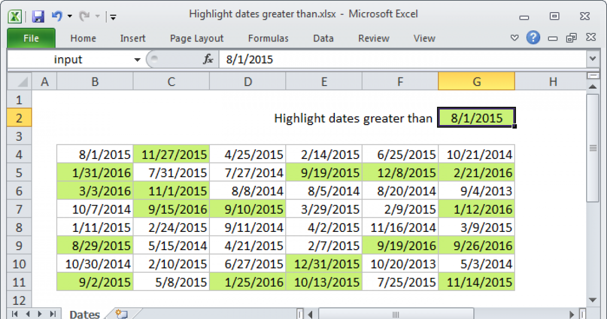 Highlight dates greater than Excel formula Exceljet